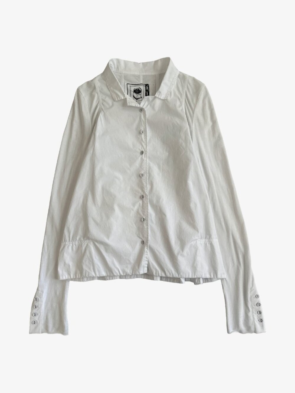 White Avant Garde Button-Up Extended Sleeve Collar Top by Rundholz Black Label